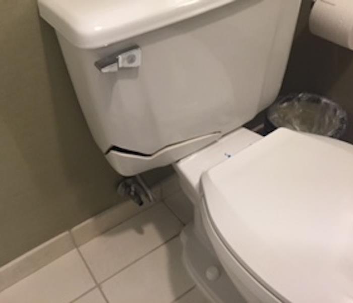 white toilet with the tank cracked
